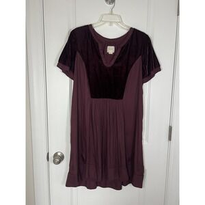 Anthropologie Maeve Ingrid Velvet Tunic Dress Burgundy Maroon Size Large